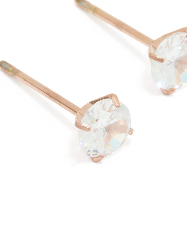 Rose Gold Plated Sterling Silver Cubic Zirconia Stud Earrings