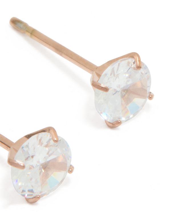 Rose Gold Plated Sterling Silver Cubic Zirconia Stud Earrings
