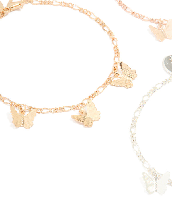 Mixed Metal Butterfly Bracelets 3-Pack