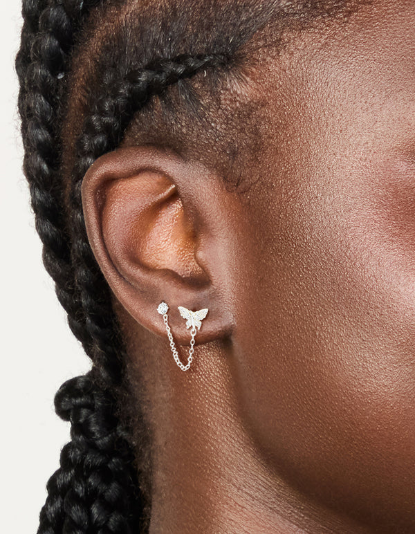 Sterling Silver Chain Double Stud Earrings