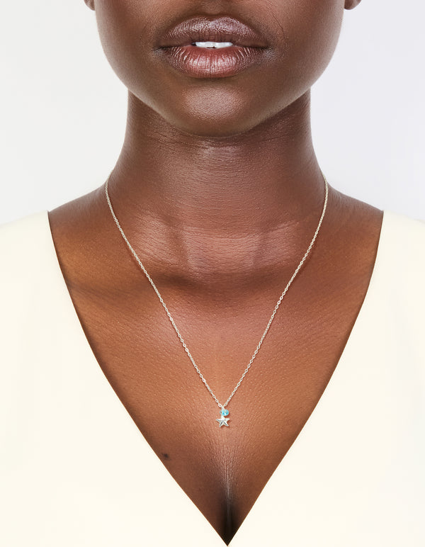 Sterling Silver Blue Cubic Zirconia & Starfish Pendant Necklace