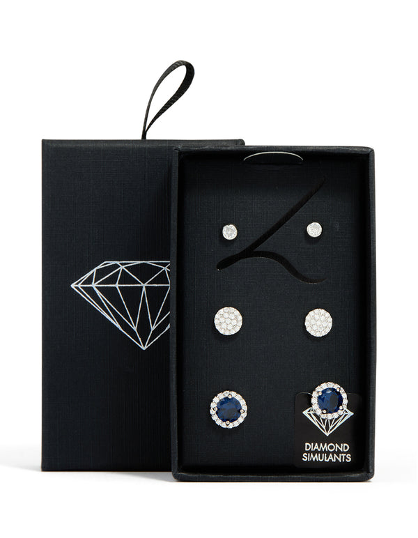 Silver Blue & Clear Cubic Zirconia Earrings 3-Pack