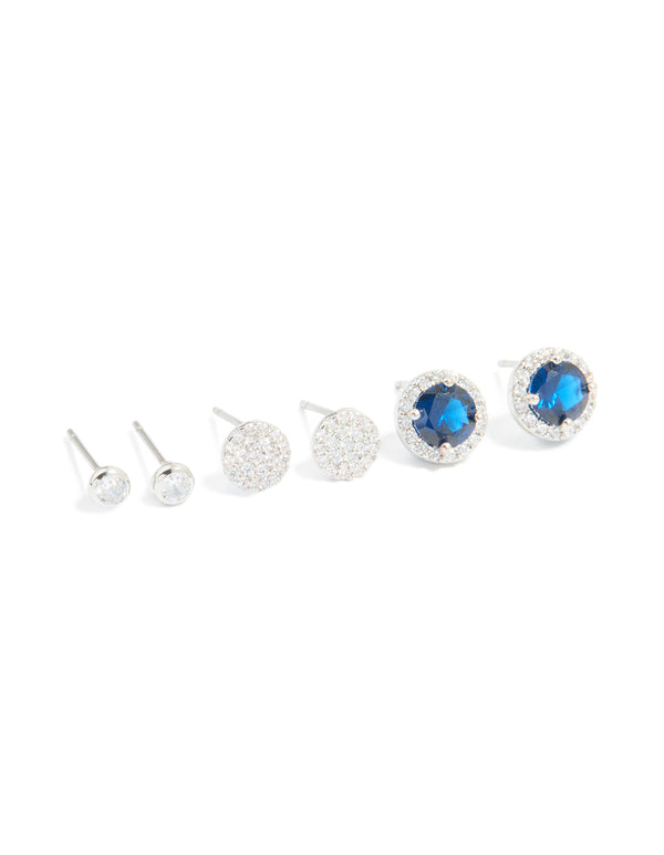 Silver Blue & Clear Cubic Zirconia Earrings 3-Pack