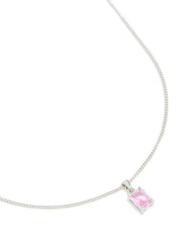 Silver Pink Cubic Zirconia Pendant Necklace