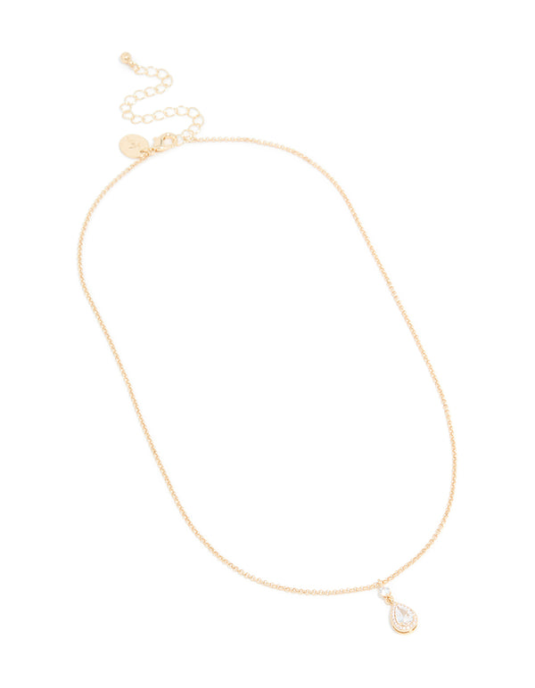 Gold Cubic Zirconia Pear Pendant Necklace