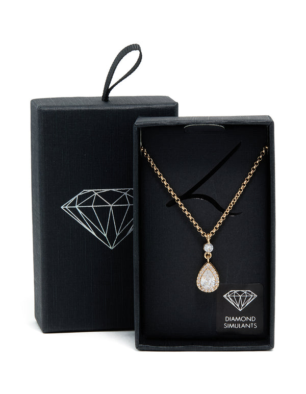 Gold Cubic Zirconia Pear Pendant Necklace