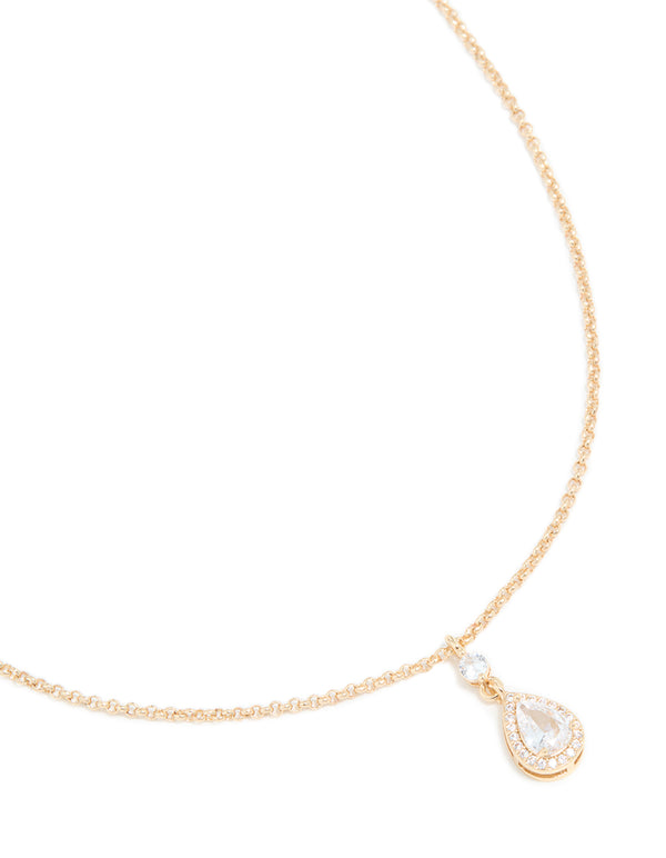 Gold Cubic Zirconia Pear Pendant Necklace