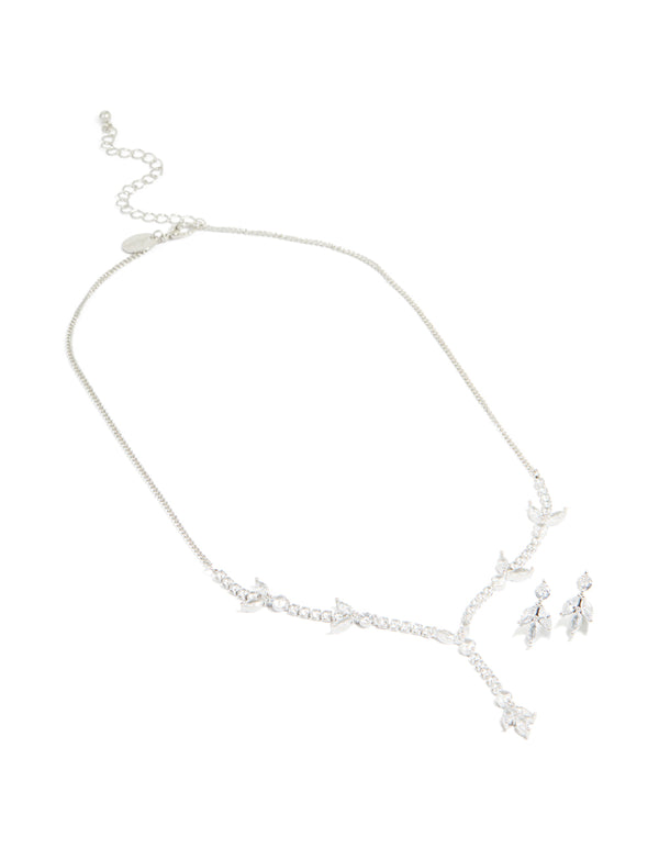 Silver Cubic Zirconia Earrings & Necklace Set