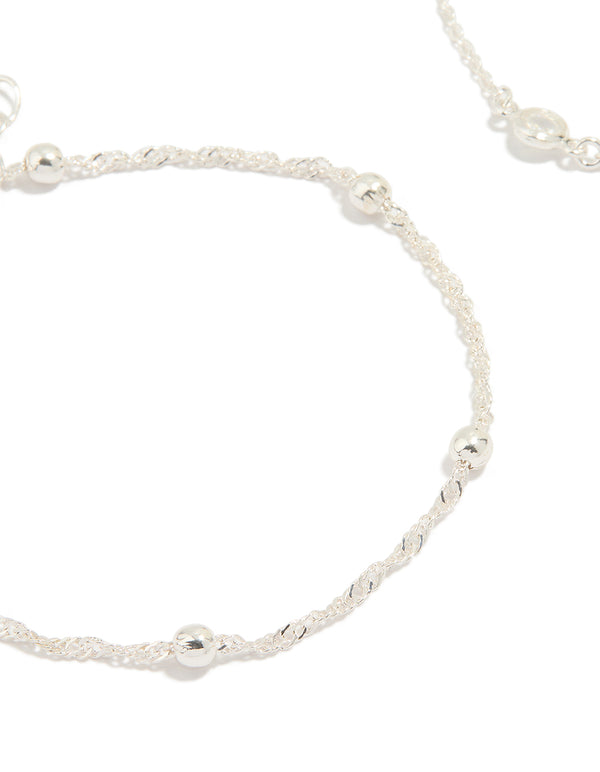 Silver Diamante & Ball Chain Watch 2-Pack Bracelet