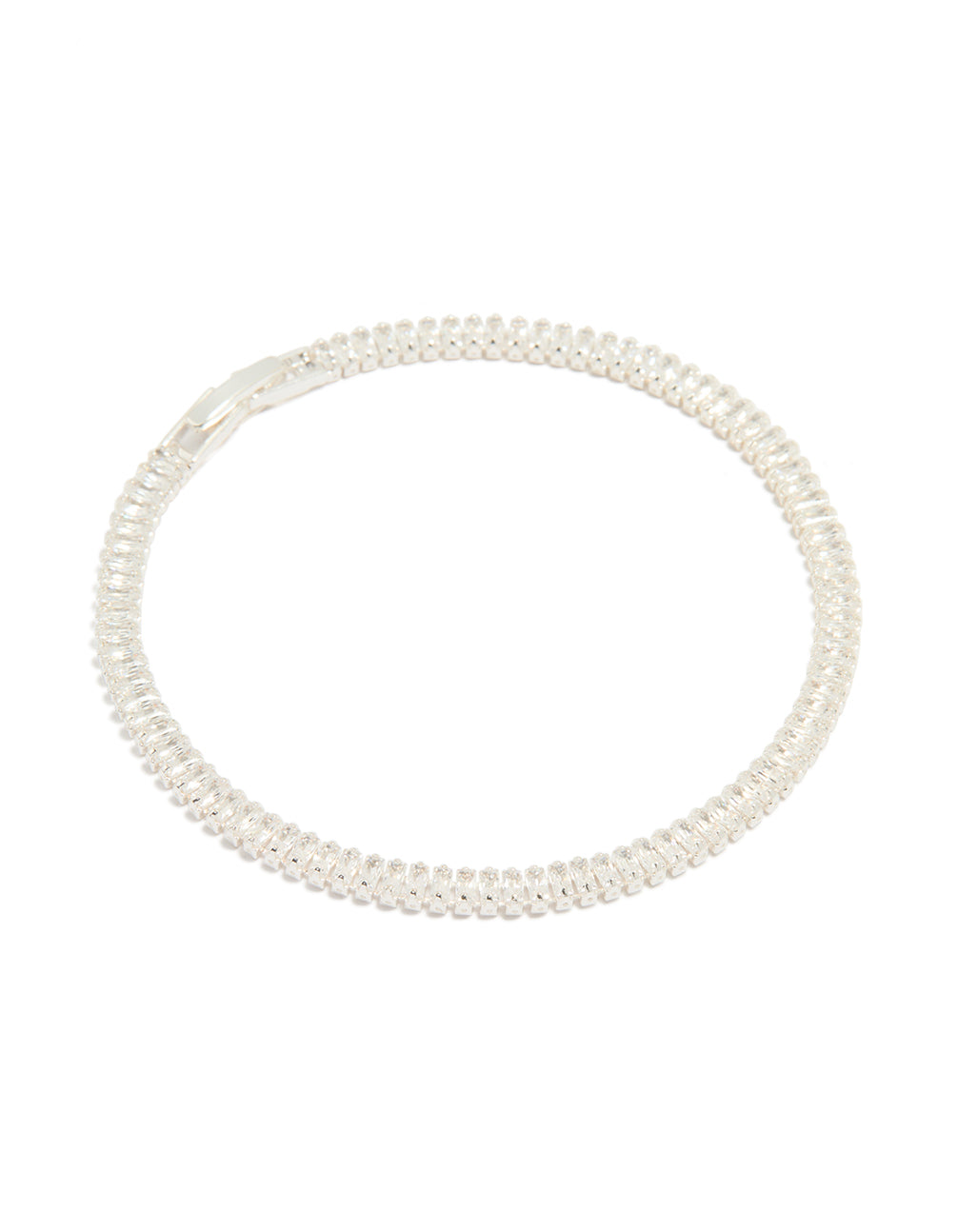 Silver Baguette Cubic Zirconia Tennis Bracelet