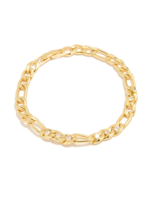 Gold Cubic Zirconia Large Chain Bracelet