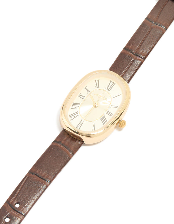 Brown PU Leather Oval Face Vintage Watch