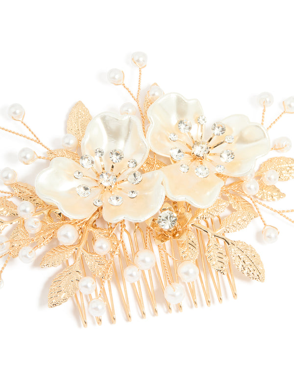 Gold Pearlised Flower Comb