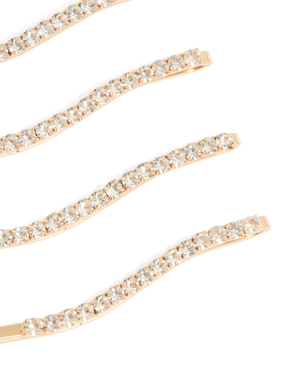 Gold Diamante Wavy Hair Clips 4-Pack