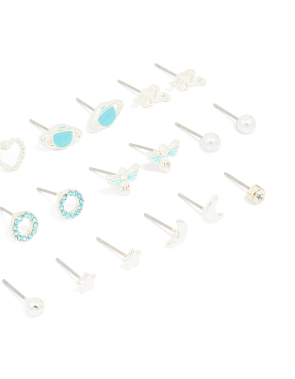 Western Silver Stud Earrings 12-Pack