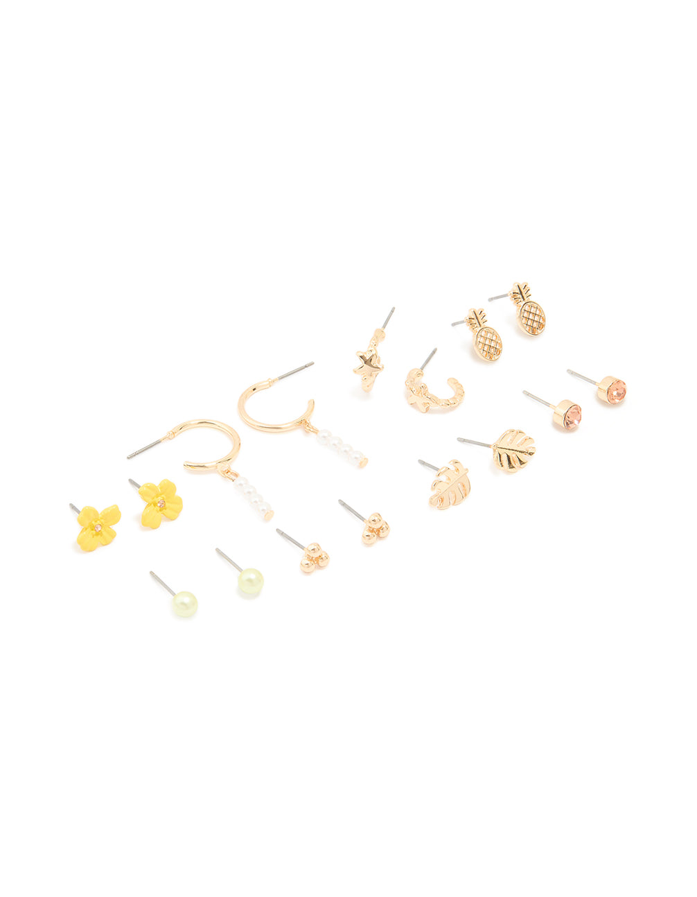 Gold Tropical Pineapple & Leaf Earrings 8-Pack