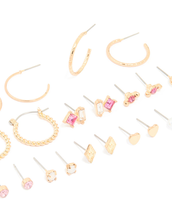 Gold Mixed Heart & Pearl Earrings 12-Pack