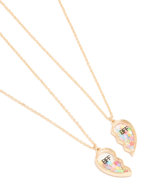 Kids Gold Shaker Heart BFF Pendant Necklaces 2-Pack