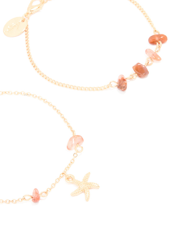 Gold Starfish Chip Bracelets 2-Pack