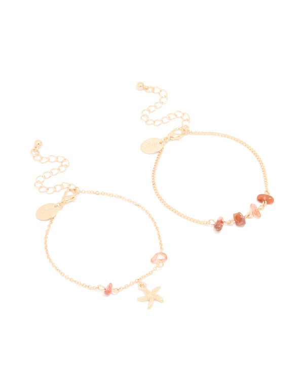 Gold Starfish Chip Bracelets 2-Pack