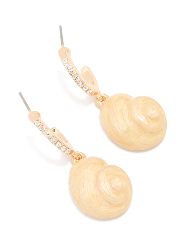 Gold Diamante Snail Shell Drop Earrings