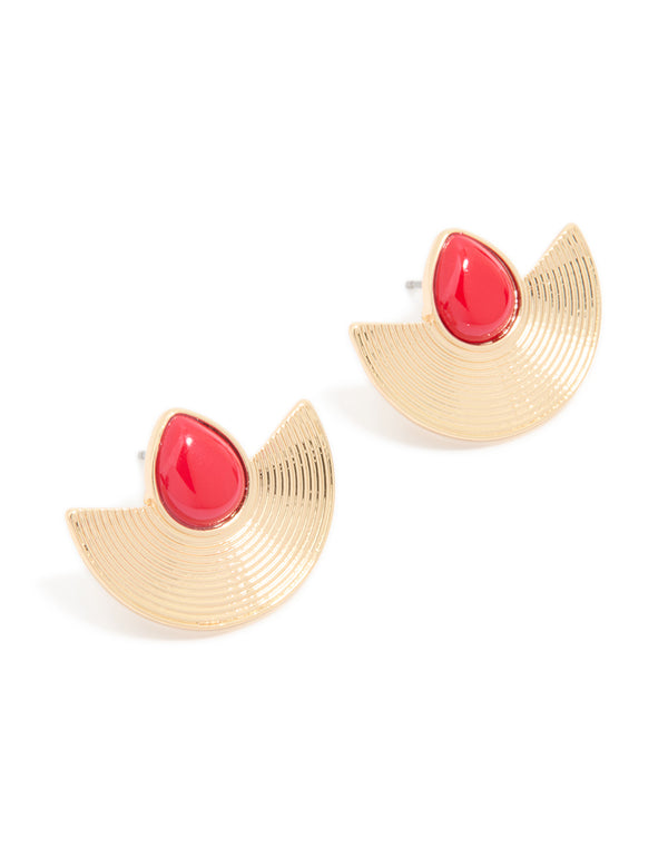 Gold Plated Pear Disc Stud Earrings