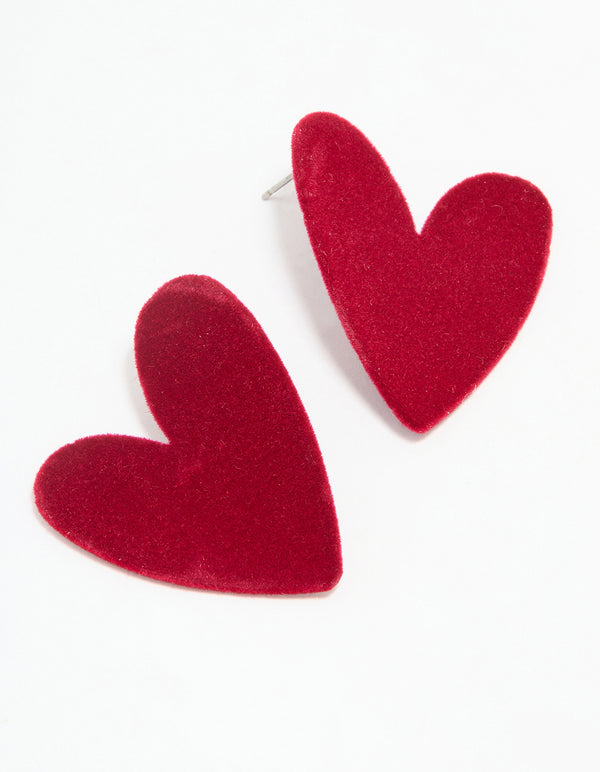 Red Coated Metal Flecked Heart Stud Earrings