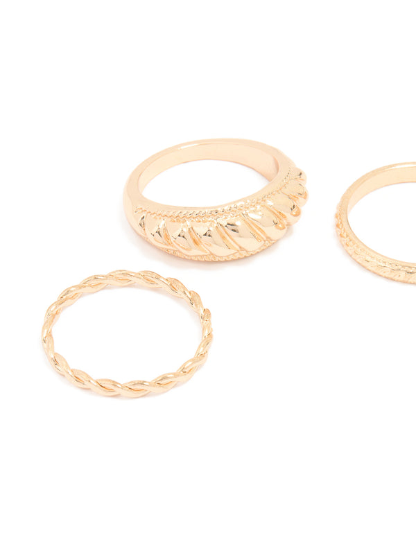 Gold Ribbed & Twisted Rings 3-Pack