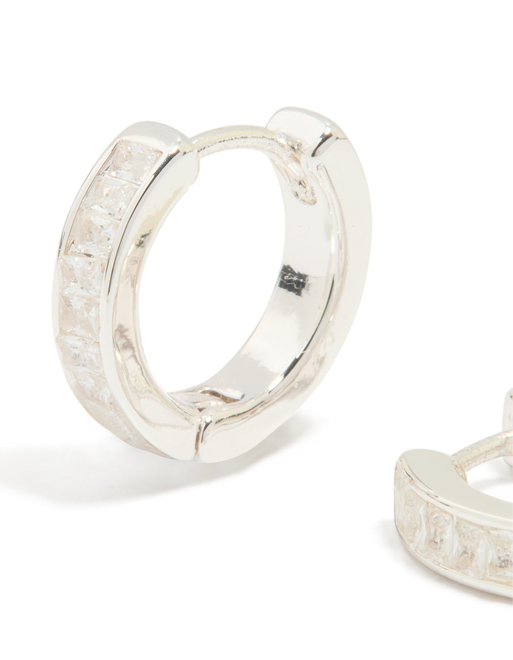 Silver Plated Cubic Zirconia Thin Pavé Hoop Earrings