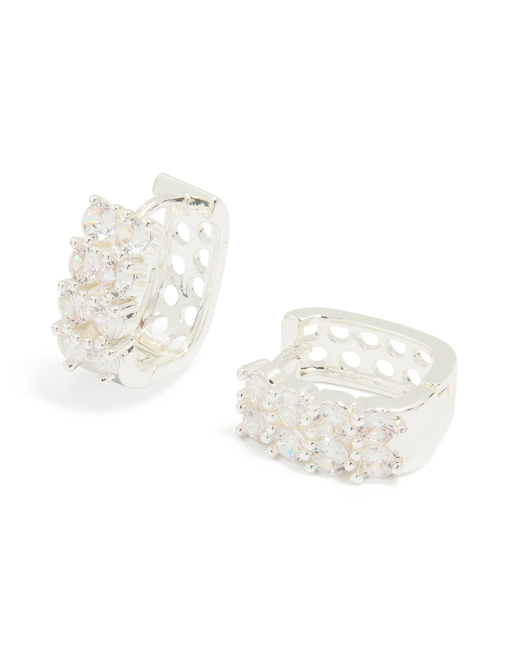 Silver Plated Cubic Zirconia Medium Round Hoop Earrings