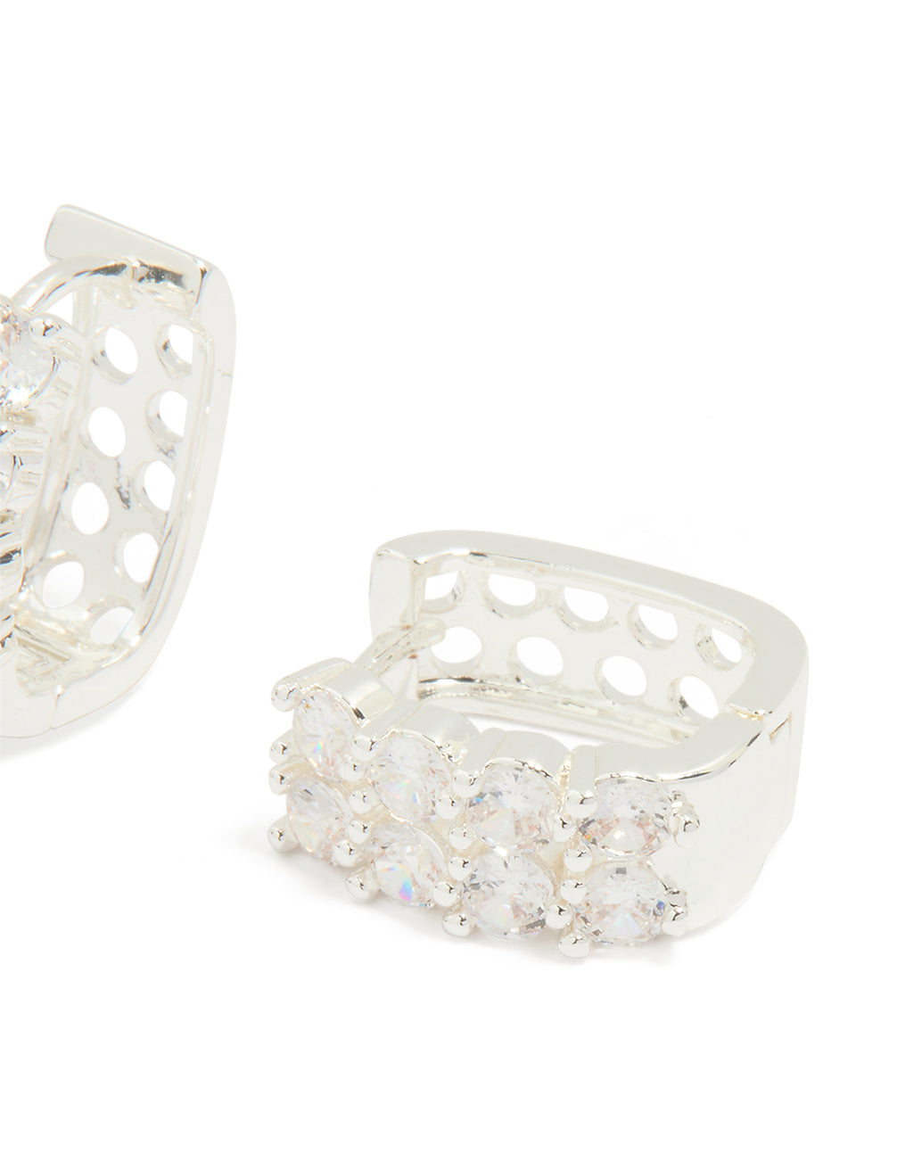 Silver Plated Cubic Zirconia Medium Round Hoop Earrings
