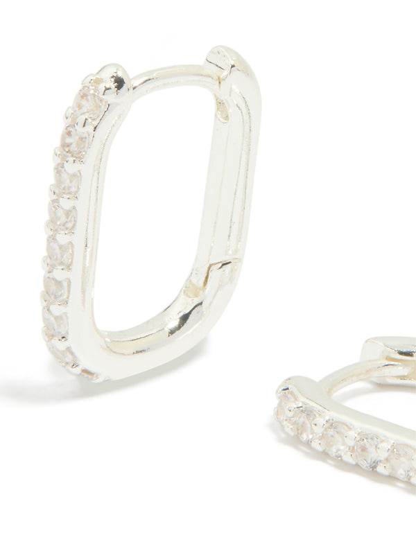 Silver Plated Cubic Zirconia Oval Hoop Earrings