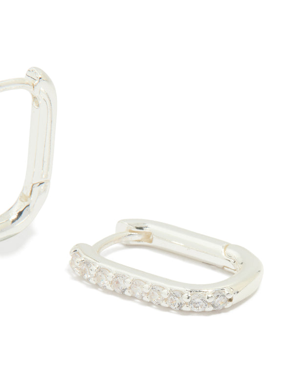 Silver Plated Cubic Zirconia Oval Hoop Earrings