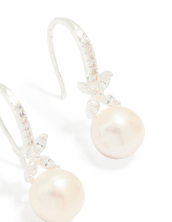 Silver Plated Pearl & Flower Hook Earrings