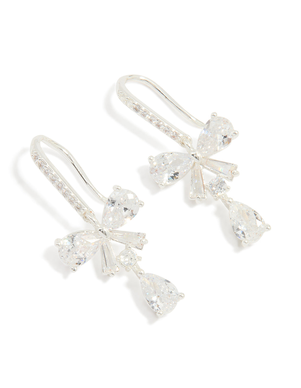 Silver Plated Cubic Zirconia Bow Teardrop Earrings