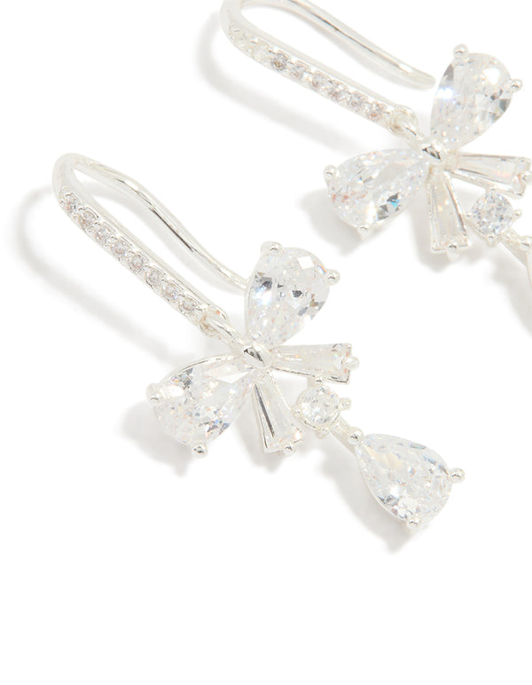 Silver Plated Cubic Zirconia Bow Teardrop Earrings