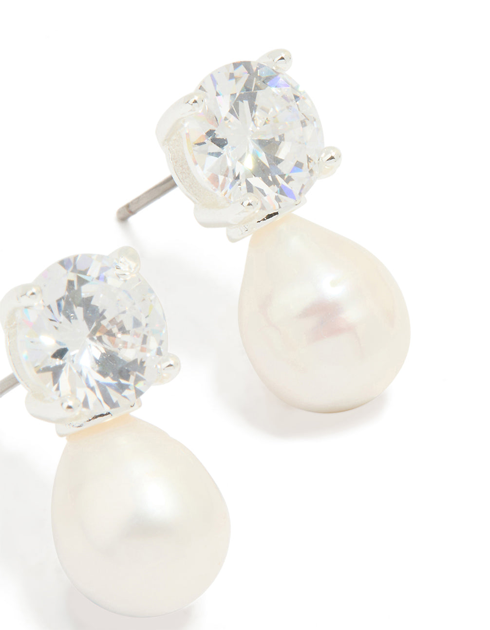 Silver Plated Cubic Zirconia Freshwater Pearl Drop Earrings