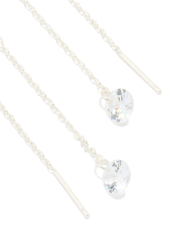 Silver Plated Cubic Zirconia Thread Through Earrings