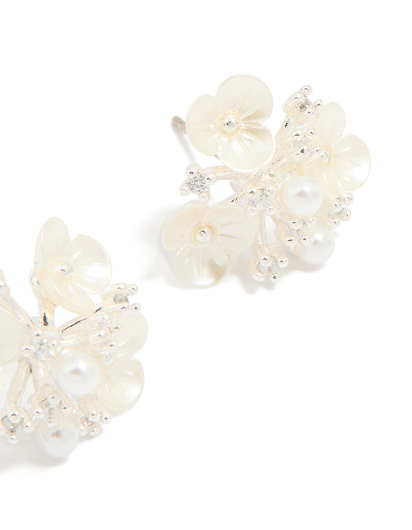 Silver Plated Acrylic Flower Cluster Earrings