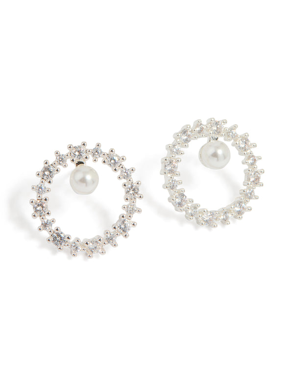 Silver Plated Cubic Zirconia Pearl Wreath Earrings