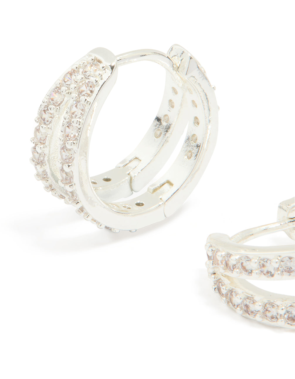 Silver Plated Cubic Zirconia Pave Double Mini Hoop Earrings