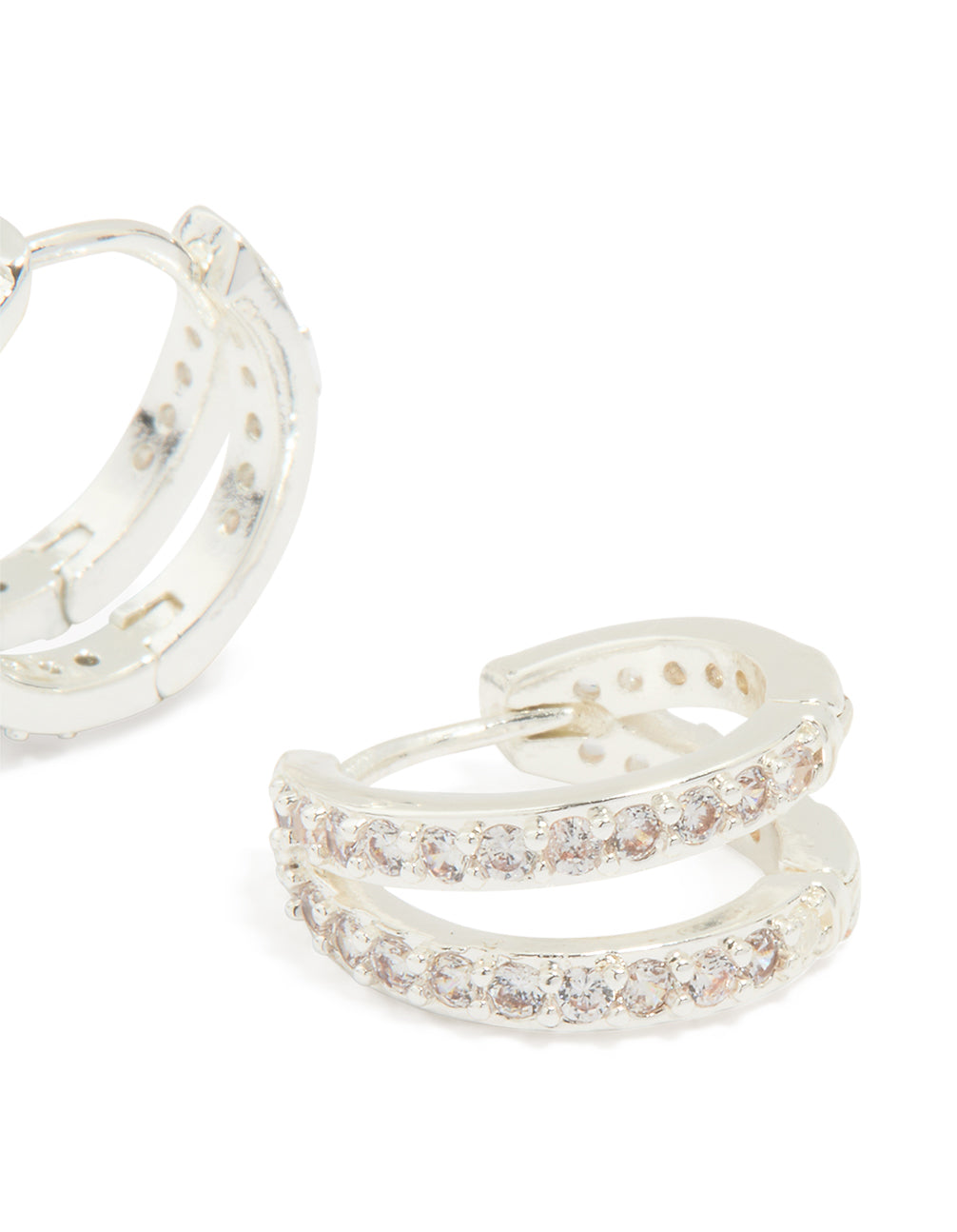 Silver Plated Cubic Zirconia Pave Double Mini Hoop Earrings