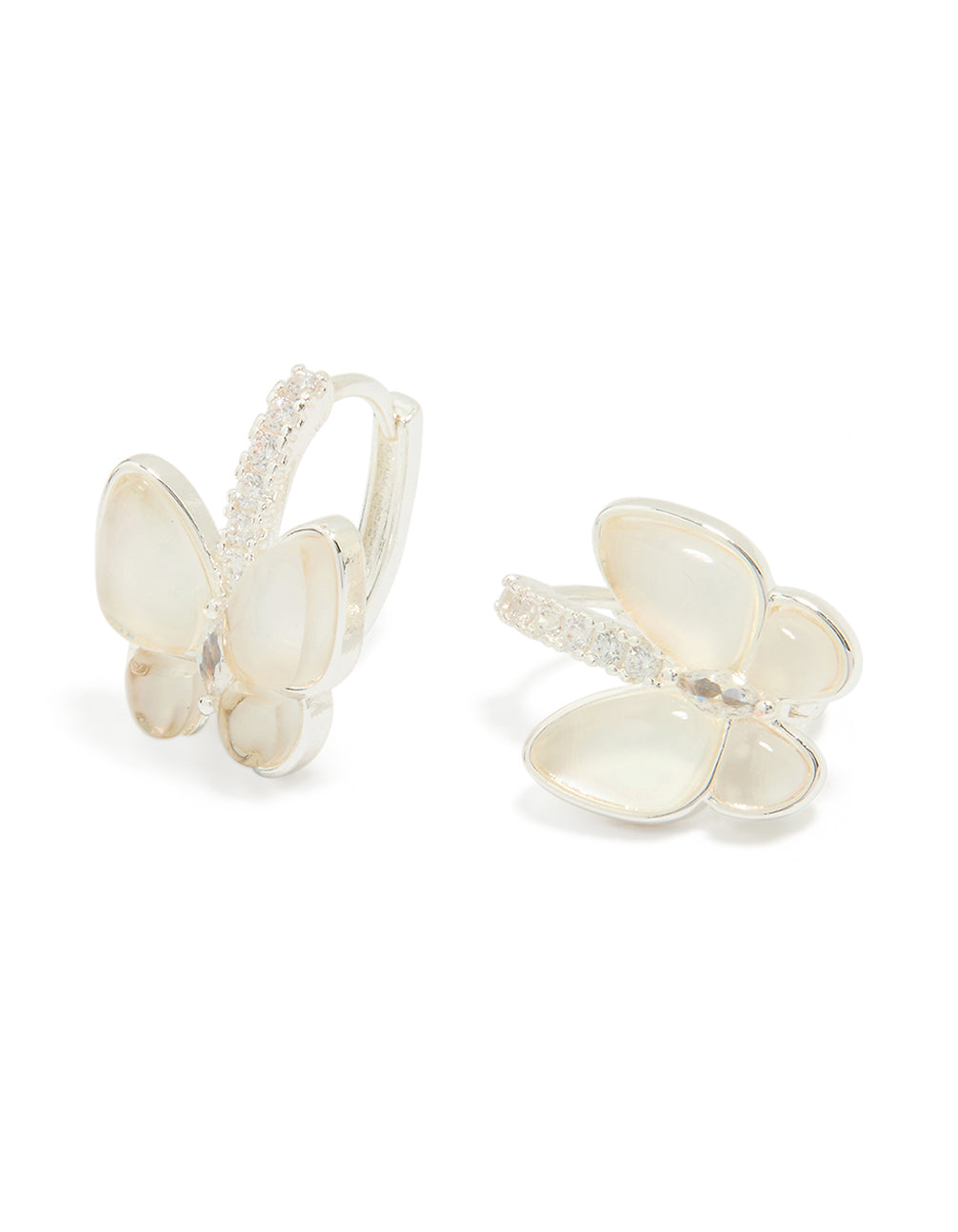 Silver Plated Cubic Zirconia Butterfly Huggie Earrings