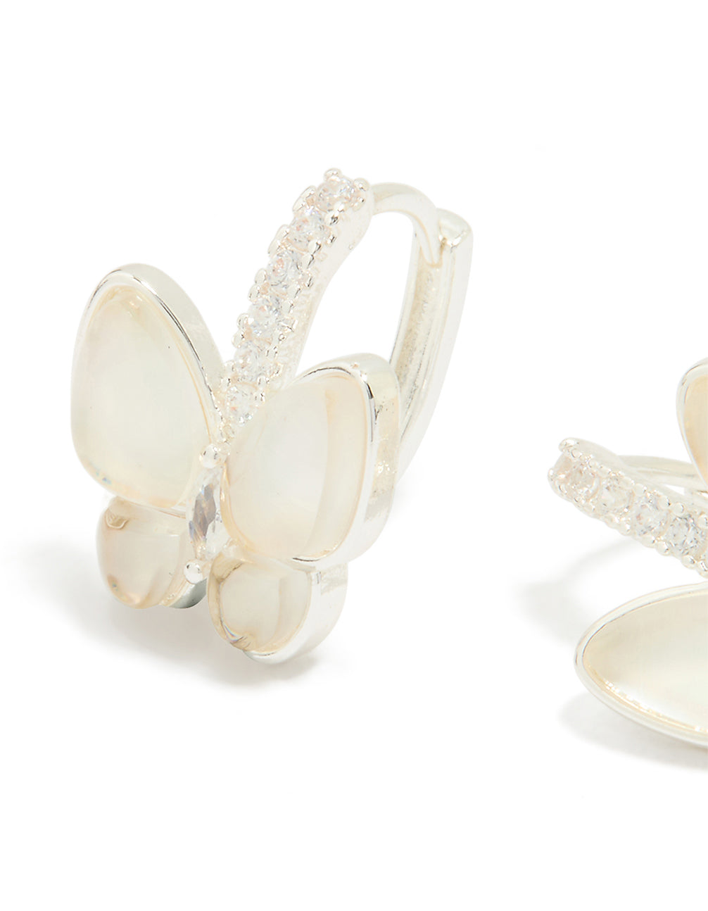 Silver Plated Cubic Zirconia Butterfly Huggie Earrings