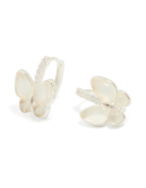 Silver Plated Cubic Zirconia Butterfly Huggie Earrings