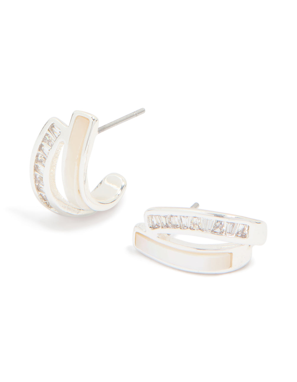 Showcasing statement jacket earrings crafted from plated material with pearl and cubic zirconia accents in ivory tones front view