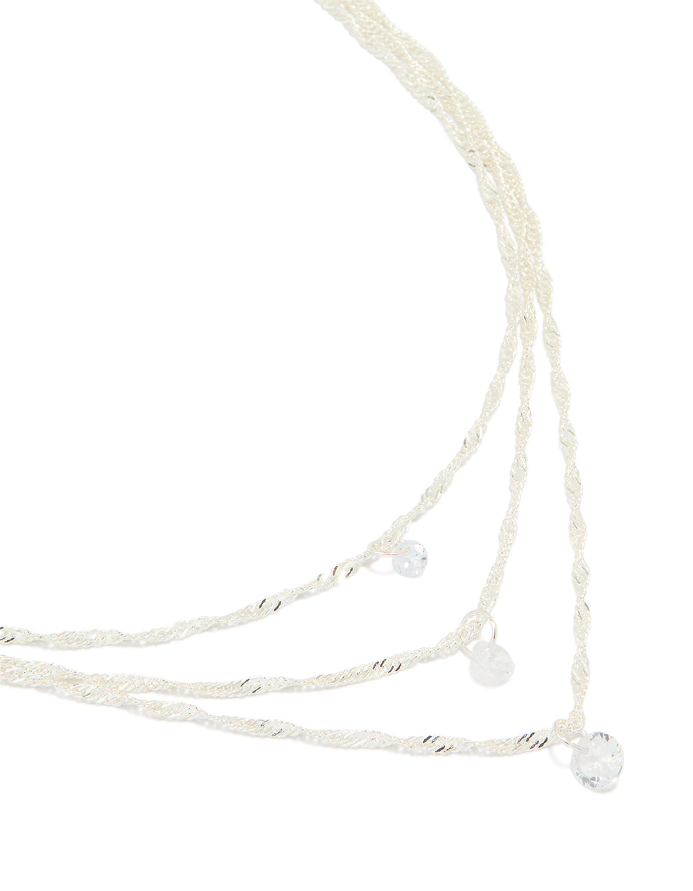 Silver Plated Round Cubic Zirconia Trio Layered Necklace