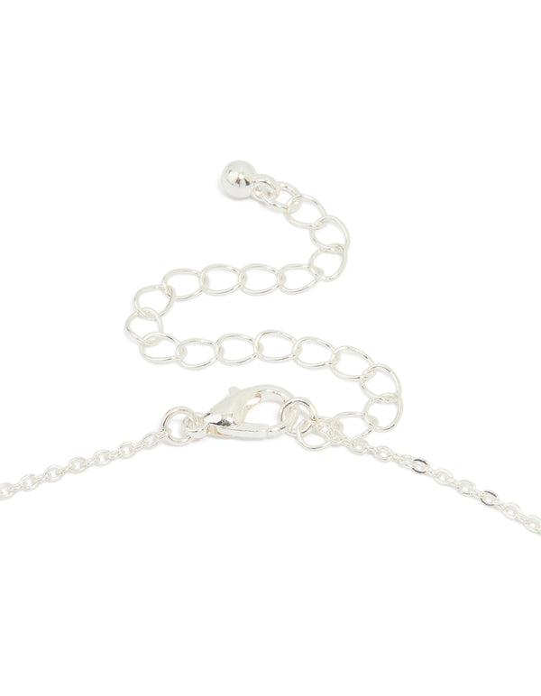 Silver Plated Cubic Zirconia Heart & Bow Pendant Necklace