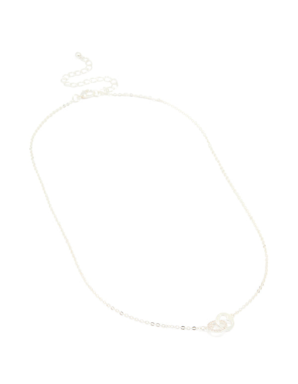 Silver Plated Cubic Zirconia Double Heart Link Necklace