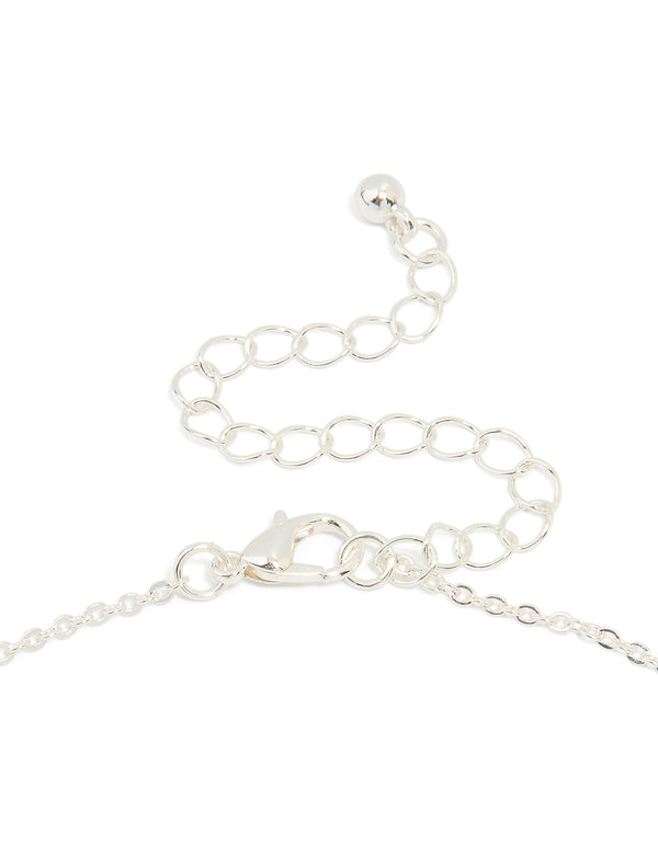 Silver Plated Cubic Zirconia Double Heart Link Necklace